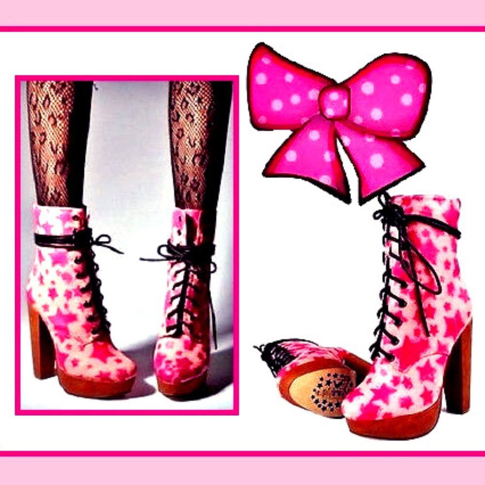 StarShip PLATFORM Lace Up BOOT STAR Boot Wood Heel